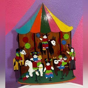 Vintage Children’s Wooded Folk Art Carousel Wall Plaque